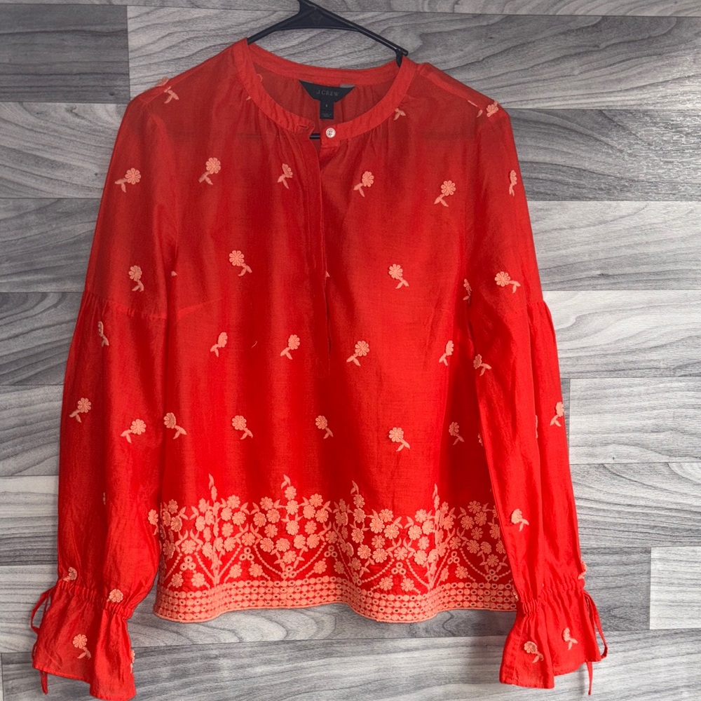 LOFT Red Floral Embroidered Blouse